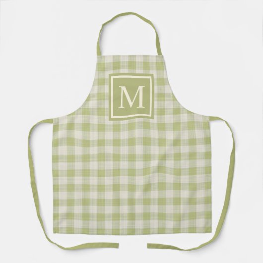 Aangepaste Herfst Sage Green Ivory Gingham Schort (Voorkant)