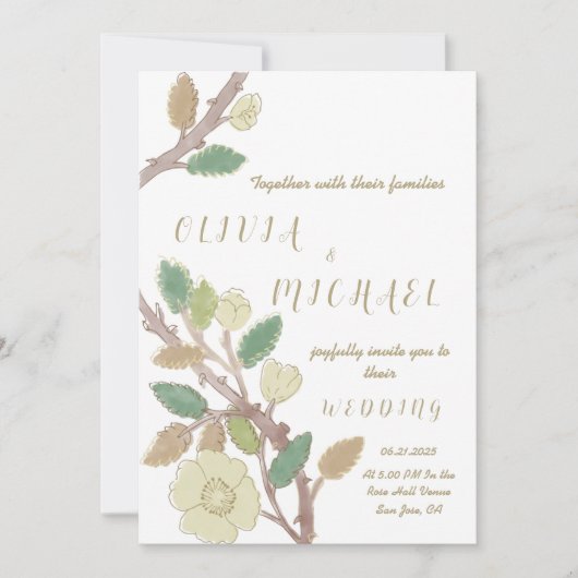 Aangepaste Herfst Tree Gold Branch Wedding Kaart (Voorkant)