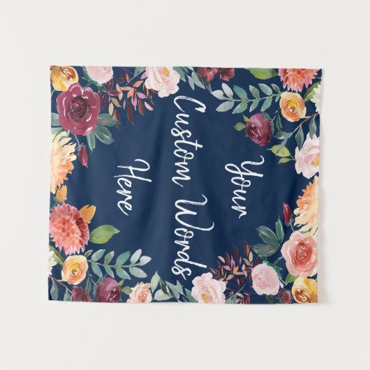 Aangepaste Herfst Verjaardag Party Foto Booth Bloe Wandkleed (Voorkant (horizontaal))