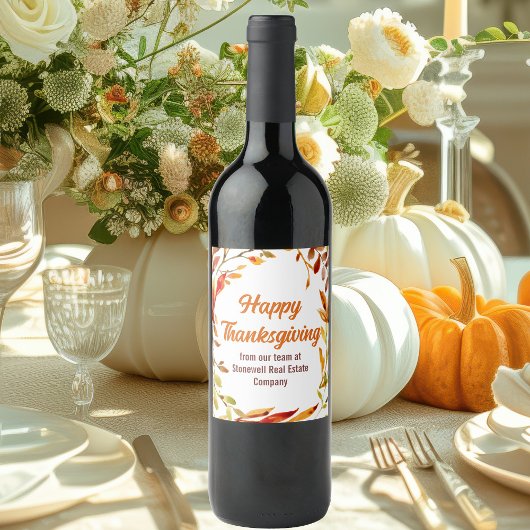 Aangepaste herfstbladeren Fijne Thanksgiving-feest Wijn Etiket
