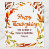 Aangepaste herfstbladeren Fijne Thanksgiving-feest Wijn Etiket (Enkel label)