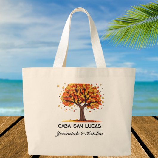 Aangepaste herfstboom bruiloft welkom bestemmings grote tote bag