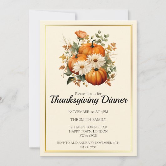 Aangepaste herfstpompoen thanksgiving diner kaart (Voorkant)