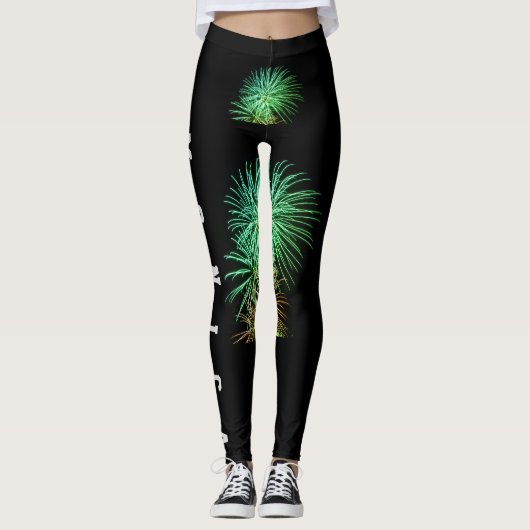 Aangepaste Herhalende Naam Zwarte Leggings (Voorkant)
