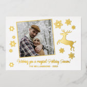 Aangepaste herten & sneeuwvlokken op wit goud folie feestdagenkaart (Voorkant)