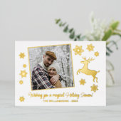 Aangepaste herten & sneeuwvlokken op wit goud folie feestdagenkaart (Staand Voorkant)