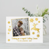 Aangepaste herten & sneeuwvlokken op wit goud folie feestdagenkaart (Staand Voorkant)