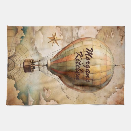 Aangepaste  heteluchtballon | Antiek reis Theedoek (Horizontaal)