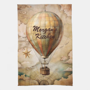 Aangepaste  heteluchtballon   Antiek reis Theedoek