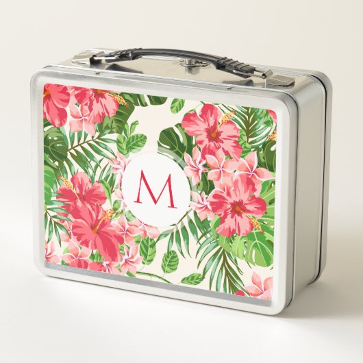 Aangepaste Hibiscus Bloem Monogram Metalen Lunchbo (Achterkant)