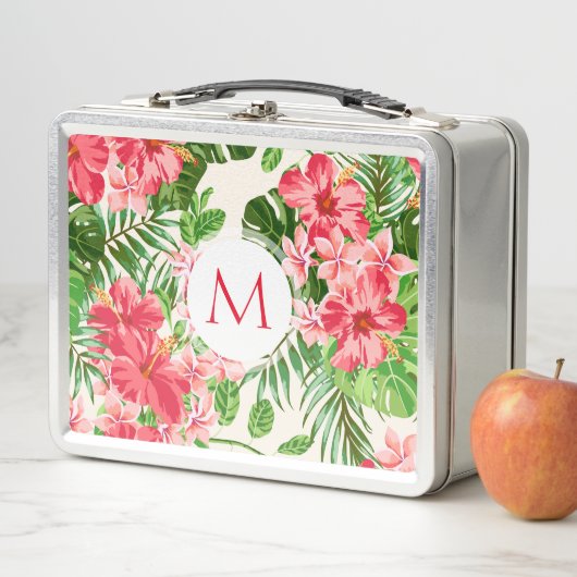 Aangepaste Hibiscus Bloem Monogram Metalen Lunchbo (In situ)