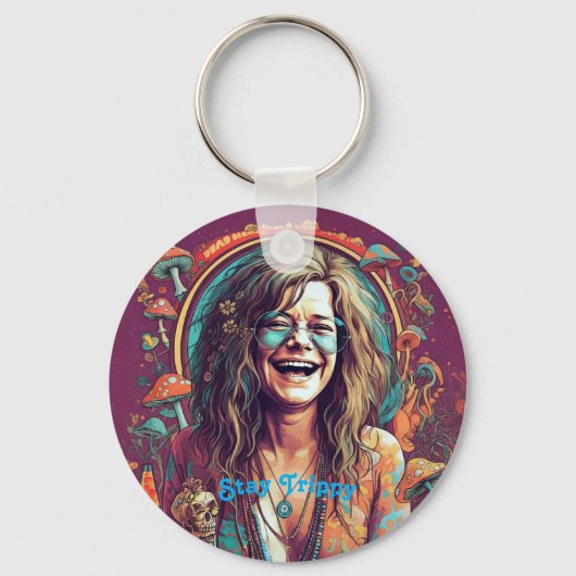 Aangepaste Hippie Boho Stay Trippy Vibes Personali Sleutelhanger (Voorkant)