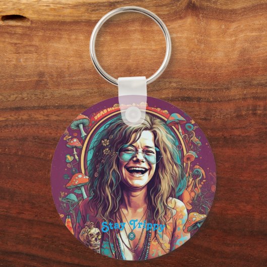 Aangepaste Hippie Boho Stay Trippy Vibes Personali Sleutelhanger (Voorkant)