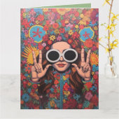 Aangepaste Hipster Bright Floral Finger Vredesbord Kaart (Gele Bloem)