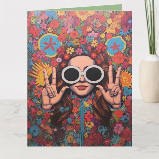 Aangepaste Hipster Bright Floral Finger Vredesbord Kaart (Voorkant)