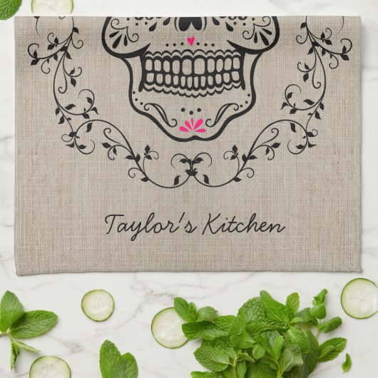 Aangepaste hipster Sugar Skull Theedoek (Gevouwen)