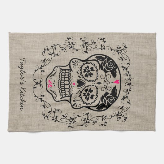 Aangepaste hipster Sugar Skull Theedoek (Horizontaal)