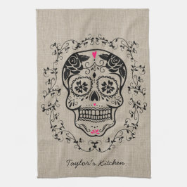 Aangepaste hipster Sugar Skull Theedoek