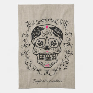 Aangepaste hipster Sugar Skull Theedoek