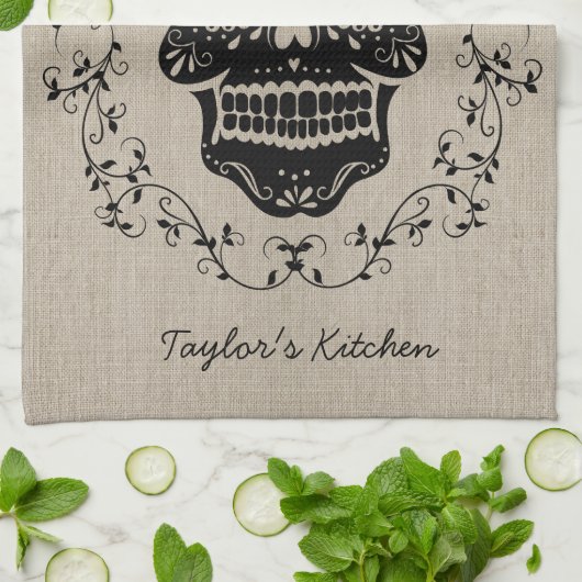 Aangepaste hipster Sugar Skull Theedoek (Gevouwen)