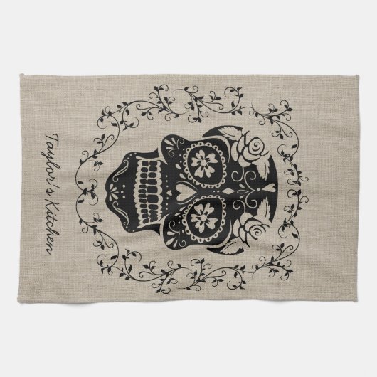 Aangepaste hipster Sugar Skull Theedoek (Horizontaal)