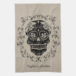 Aangepaste hipster Sugar Skull Theedoek