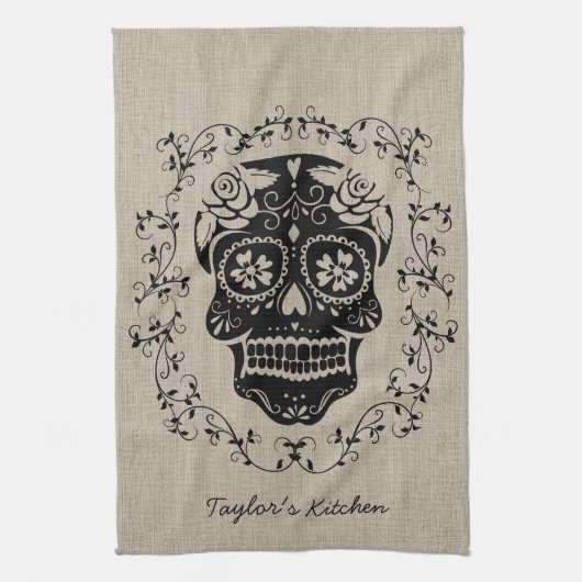 Aangepaste hipster Sugar Skull Theedoek (Verticaal)