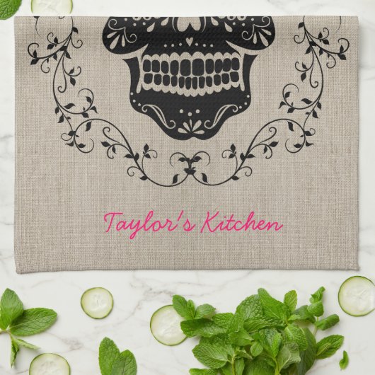 Aangepaste hipster Sugar Skull Theedoek (Gevouwen)