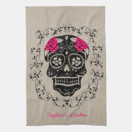 Aangepaste hipster Sugar Skull Theedoek