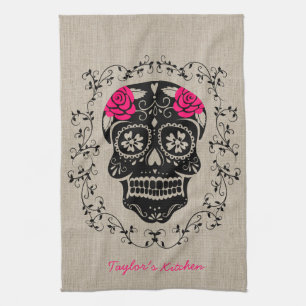 Aangepaste hipster Sugar Skull Theedoek