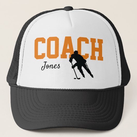 Aangepaste Hockey Coach Name Oranje Trucker Pet (Voorkant)