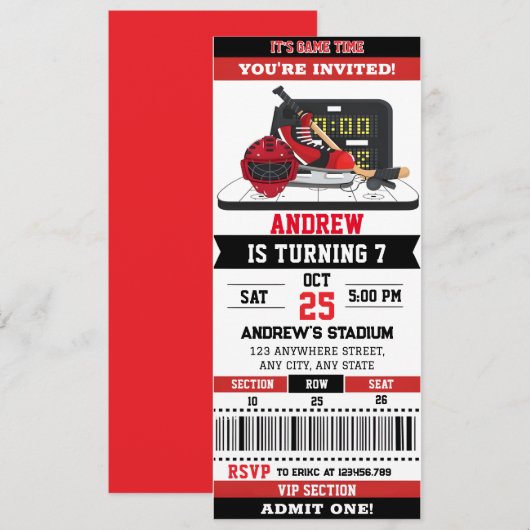 Aangepaste Hockey Game Ticket Verjaardagsfeest Kaart (Voorkant / Achterkant)