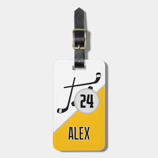 Aangepaste Hockey Naam Nummer Team Bag Label Geel Bagagelabel (Voorkant verticaal)