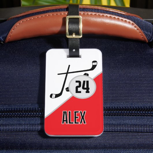 Aangepaste Hockey Naam Nummer Team Bag Label Rood Bagagelabel (Voorkant Insitu 2)