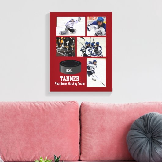 Aangepaste Hockey Photo Collage Team Name Jouw tek Canvas Afdruk (Insitu (Woonkamer))