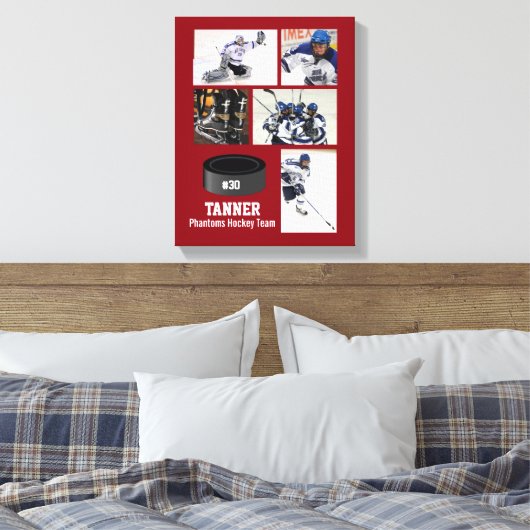 Aangepaste Hockey Photo Collage Team Name Jouw tek Canvas Afdruk (Insitu (Slaapkamer))