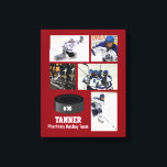 Aangepaste Hockey Photo Collage Team Name Jouw tek Canvas Afdruk<br><div class="desc">Deze hockeycollage kenmerkt uw 5 foto's en de naam van uw speler of team en voegt ook een aantal toe. Verander de achtergrondkleur om de kleuren van uw team aan te passen. Een geweldige manier om het seizoen te vieren en het harde werk van je speler. Maakt ook een weloverwogen...</div>