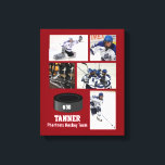 Aangepaste Hockey Photo Collage Team Name Jouw tek Canvas Afdruk<br><div class="desc">Deze hockeycollage kenmerkt uw 5 foto's en de naam van uw speler of team en voegt ook een aantal toe. Verander de achtergrondkleur om de kleuren van uw team aan te passen. Een geweldige manier om het seizoen te vieren en het harde werk van je speler. Maakt ook een weloverwogen...</div>