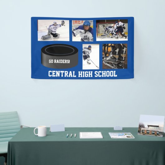 Aangepaste Hockey Photo Collage Team Name Jouw tek Spandoek (Beurs)