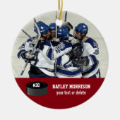 Aangepaste Hockey Photo Player-naam, team en numme Keramisch Ornament (Voorkant)
