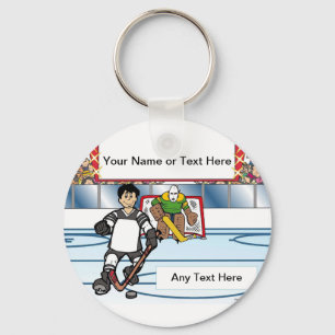 Aangepaste Hockey Player - Mannelijke Cartoon Sleutelhanger