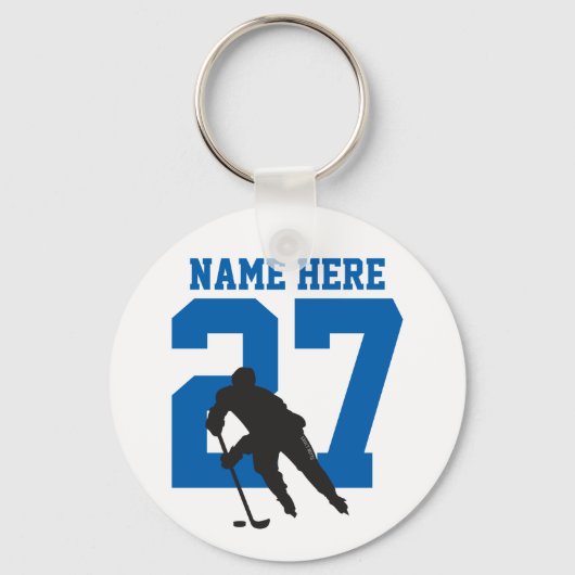 Aangepaste hockey Player Name Number blue Sleutelhanger (Voorkant)