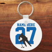 Aangepaste hockey Player Name Number blue Sleutelhanger (Voorkant)