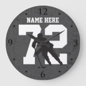 Aangepaste Hockey Player Name Number Dark Grey Grote Klok (Voorkant)