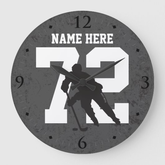 Aangepaste Hockey Player Name Number Dark Grey Grote Klok (Voorkant)