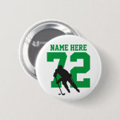 Aangepaste Hockey Player Name Number green flair Ronde Button 5,7 Cm (Voorkant /achterkant)