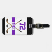Aangepaste Hockey Player Name Number Paars Bagagelabel (Voorkant horizontaal)