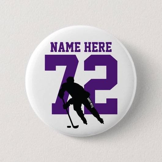 Aangepaste Hockey Player Name Number Paars Ronde Button 5,7 Cm (Voorkant)