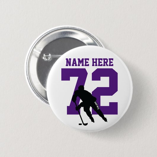 Aangepaste Hockey Player Name Number Paars Ronde Button 5,7 Cm (Voorkant /achterkant)