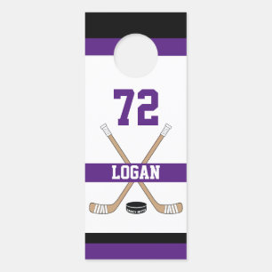 Aangepaste Hockey Player Name Number Paars Room Deurhanger